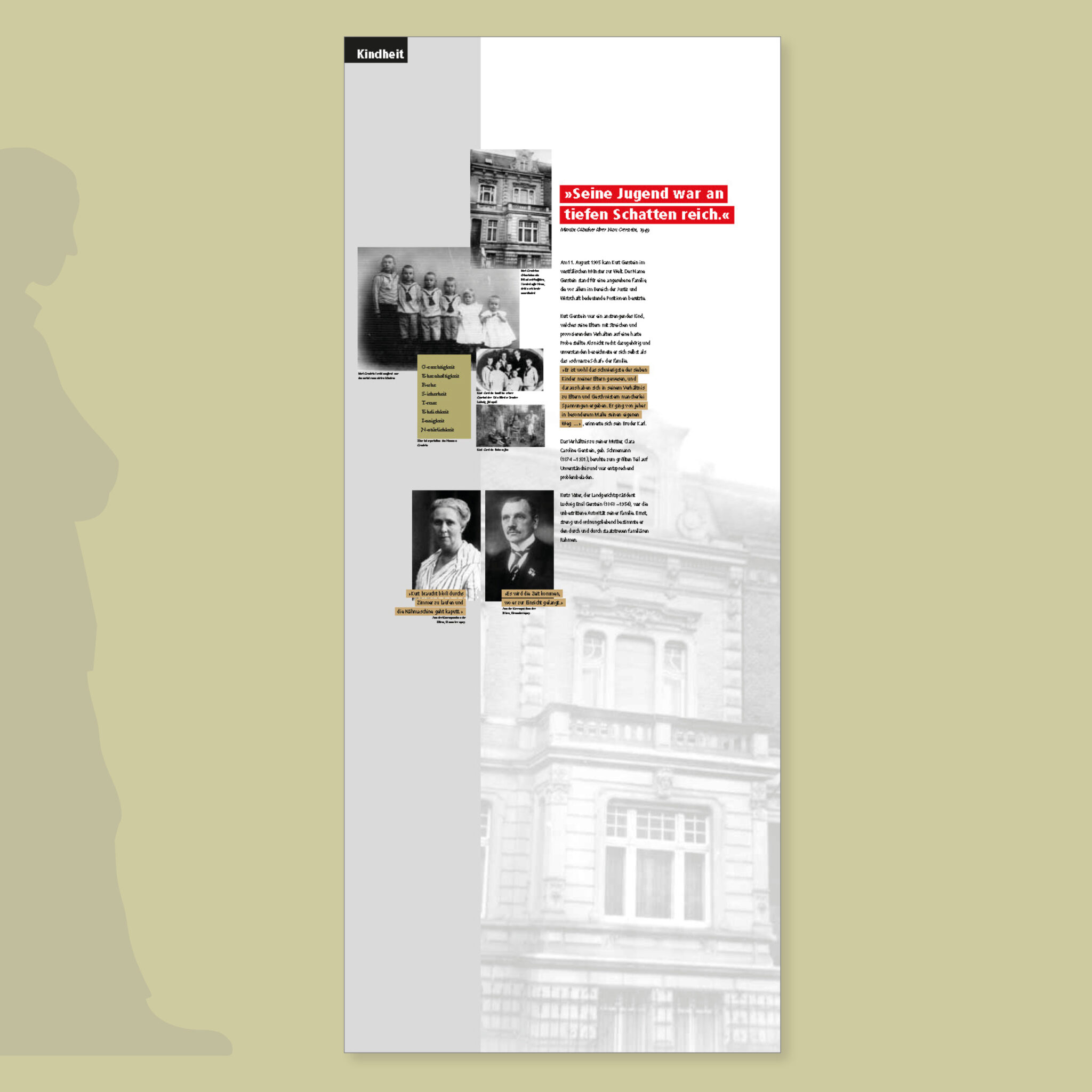 Ausstellung „Kurt Gerstein – Widerstand in SS-Uniform“: Wand „Kindheit“