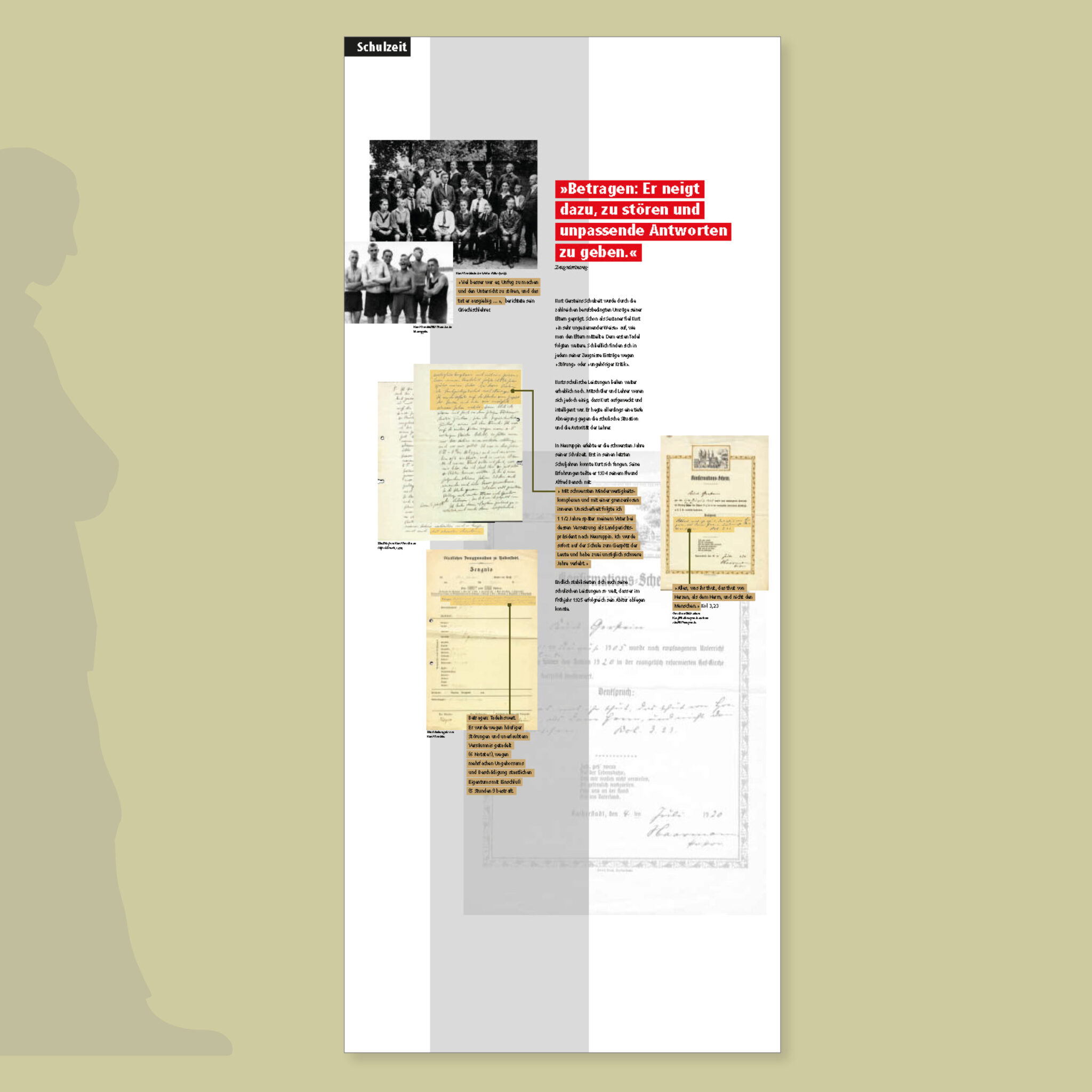Ausstellung „Kurt Gerstein – Widerstand in SS-Uniform“: Wand „Schulzeit“